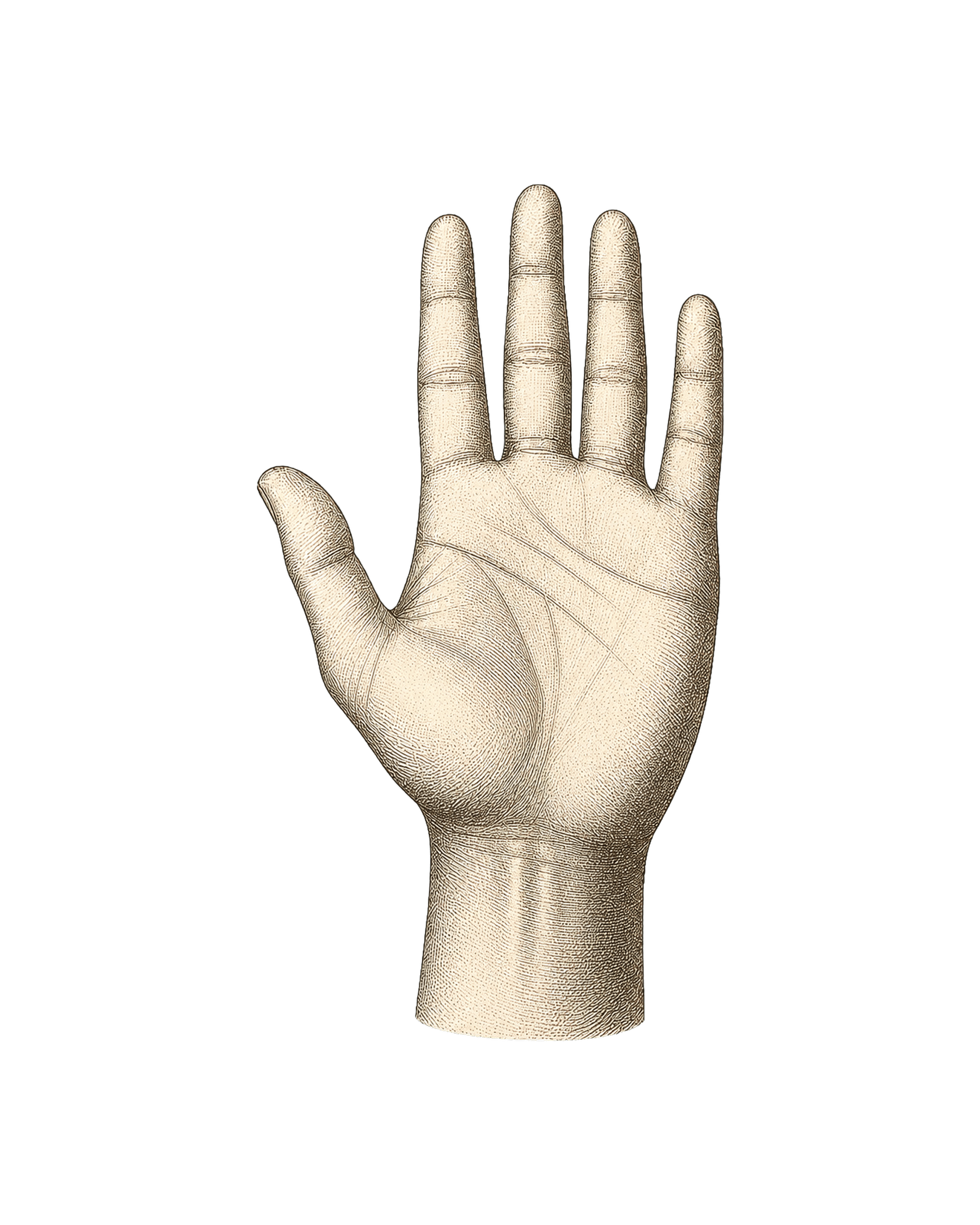 An engraved open right hand